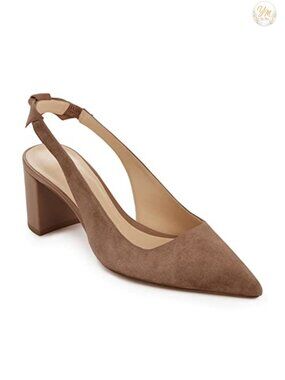 Faux Suede Pointed Toe Slingback Pump Chunky Block Heel